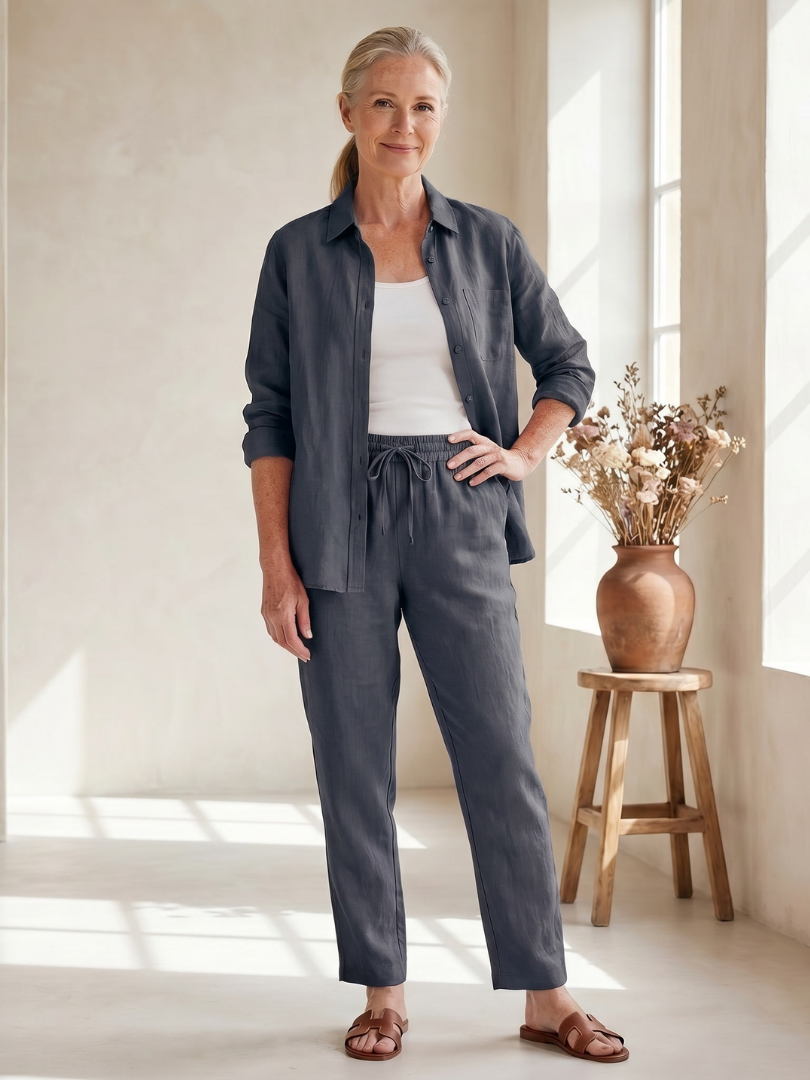 Noor | Conjunto de camisa de manga larga y pantalones entallados