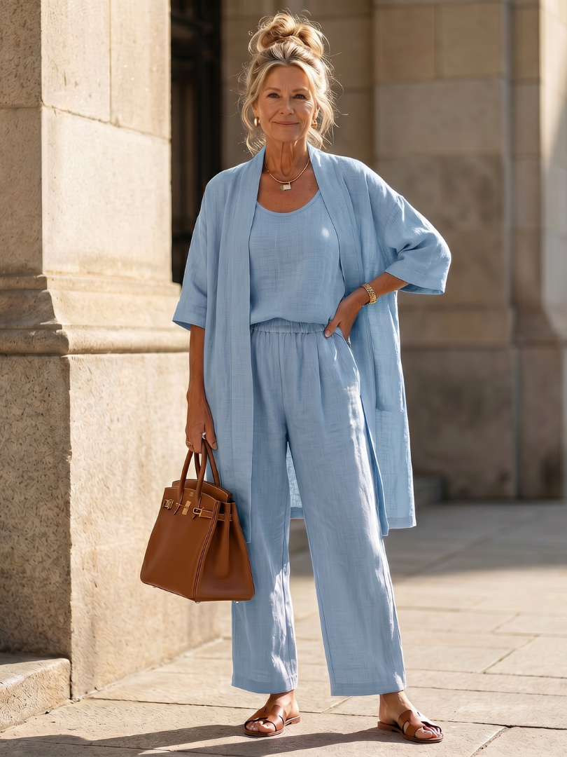 Yael | Conjunto de tres piezas: top y pantalón de corte relajado