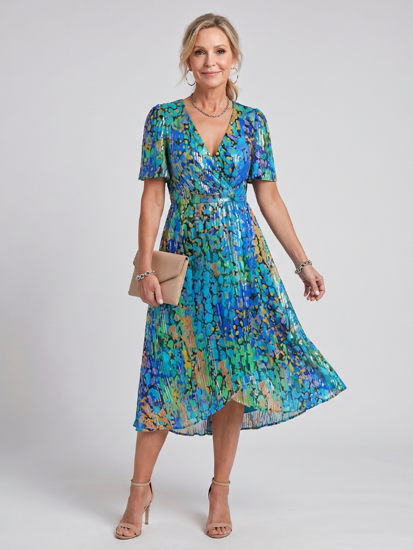 Mirabel | Vestido midi con manga volante, cintura fruncida y estampado floral