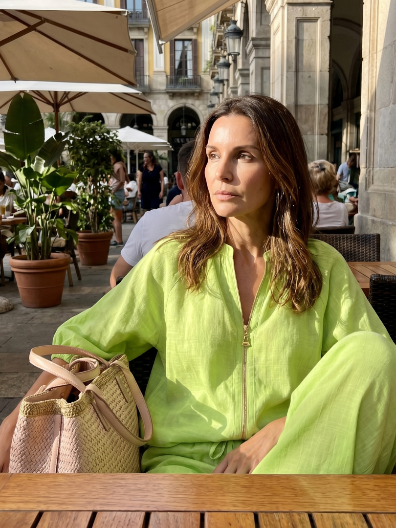 Natalia | Top blusón con cremallera frontal y conjunto de pantalón de pierna ancha