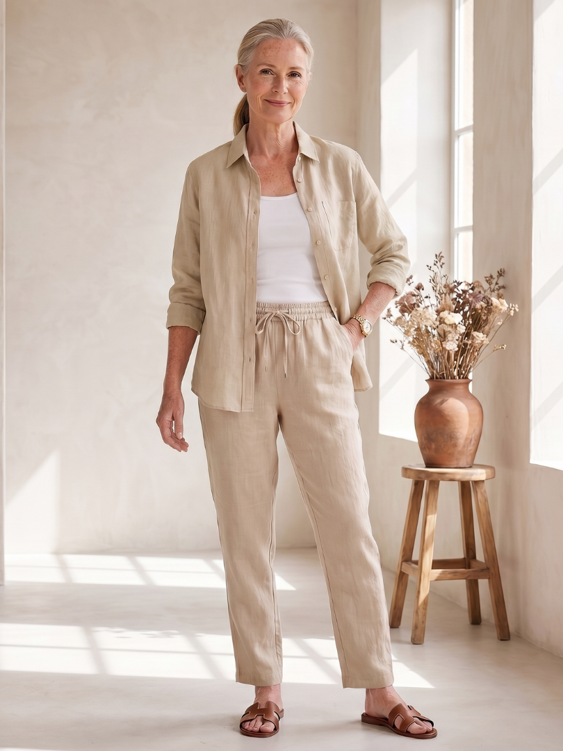 Noor | Conjunto de camisa de manga larga y pantalones entallados
