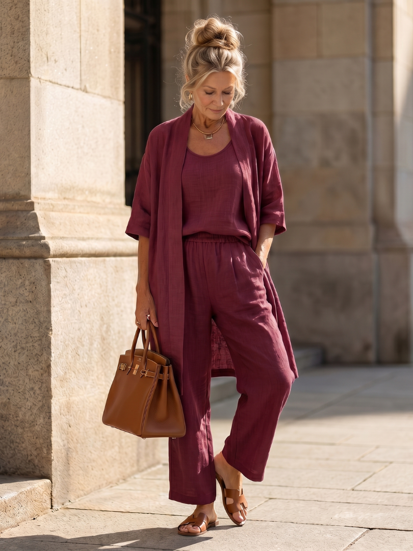 Yael | Conjunto de tres piezas: top y pantalón de corte relajado