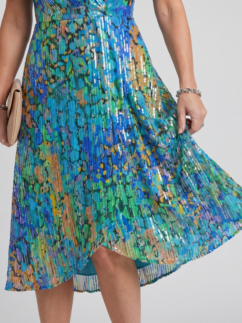 Mirabel | Vestido midi con manga volante, cintura fruncida y estampado floral