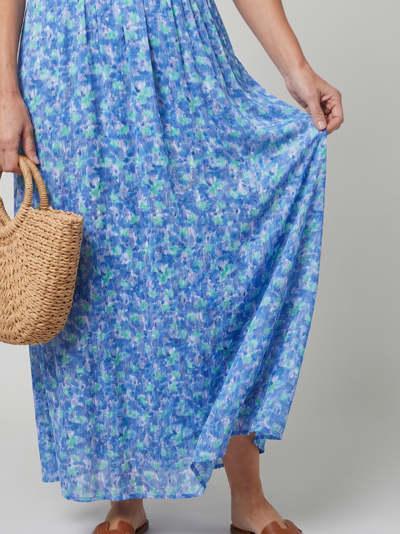 Juna | Vestido midi de manga corta con estampado floral diminuto