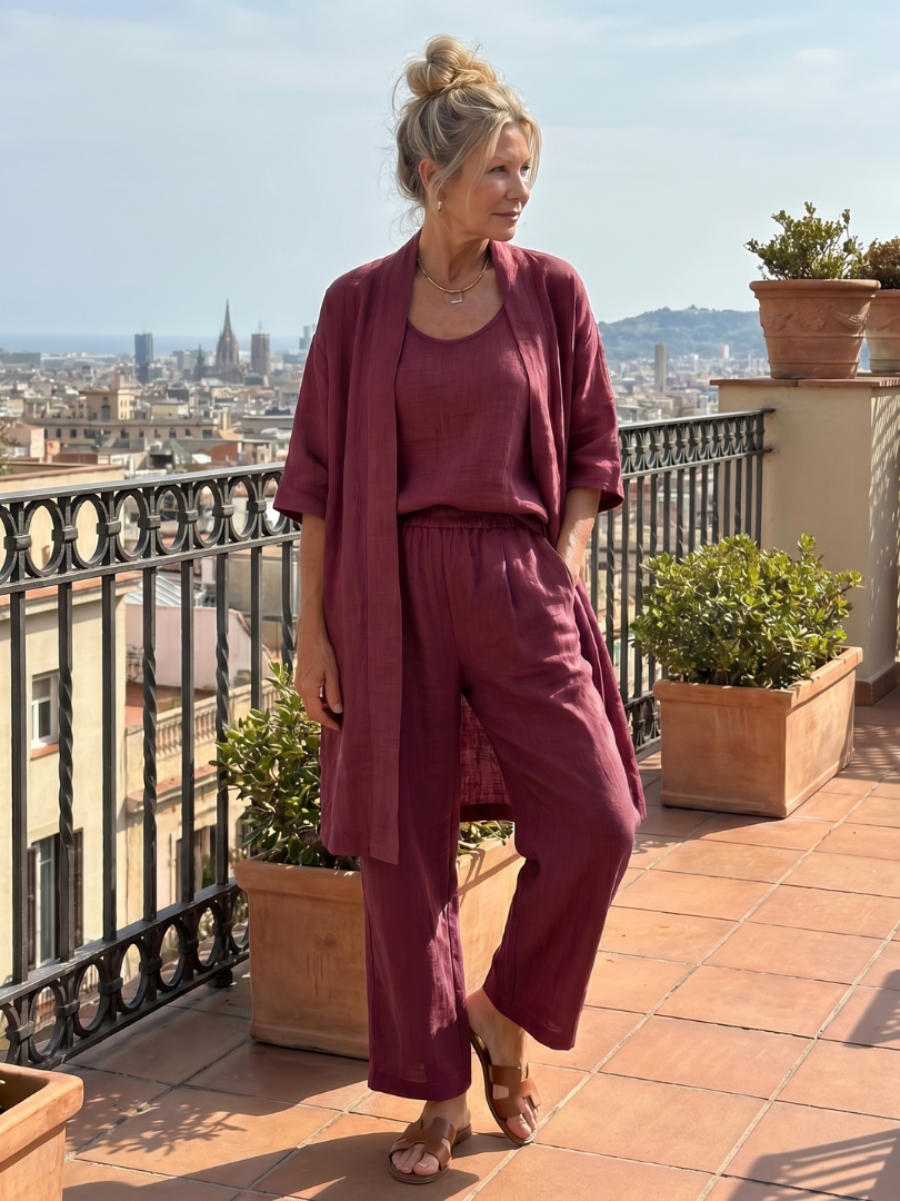 Yael | Conjunto de tres piezas: top y pantalón de corte relajado
