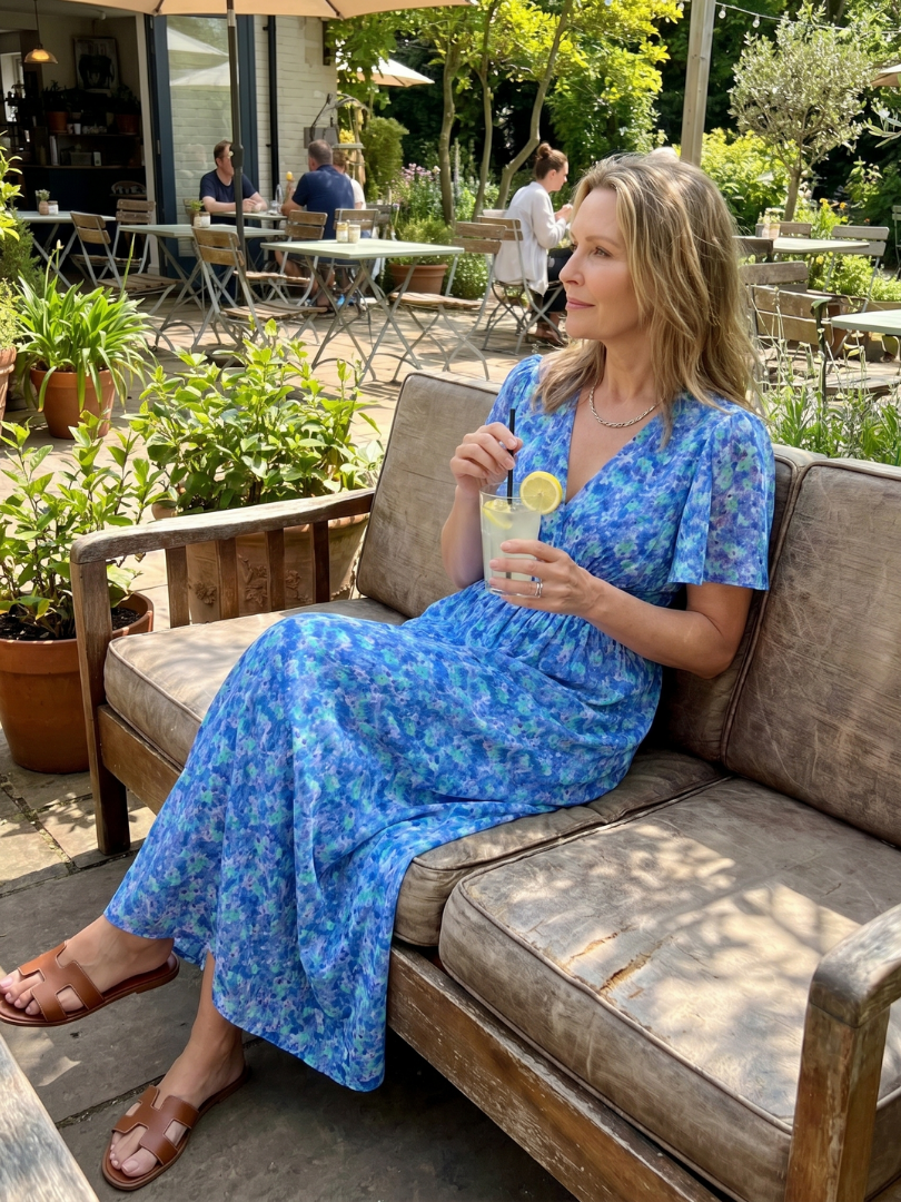 Juna | Vestido midi de manga corta con estampado floral diminuto
