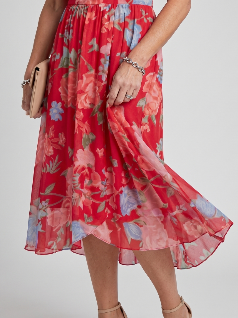 Mirabel | Vestido midi con manga volante, cintura fruncida y estampado floral