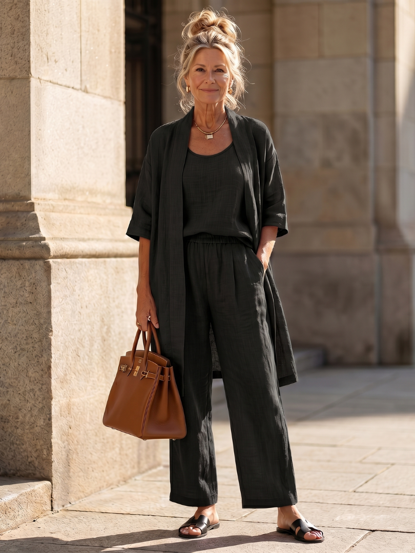 Yael | Conjunto de tres piezas: top y pantalón de corte relajado