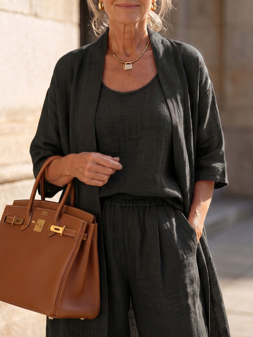 Yael | Conjunto de tres piezas: top y pantalón de corte relajado