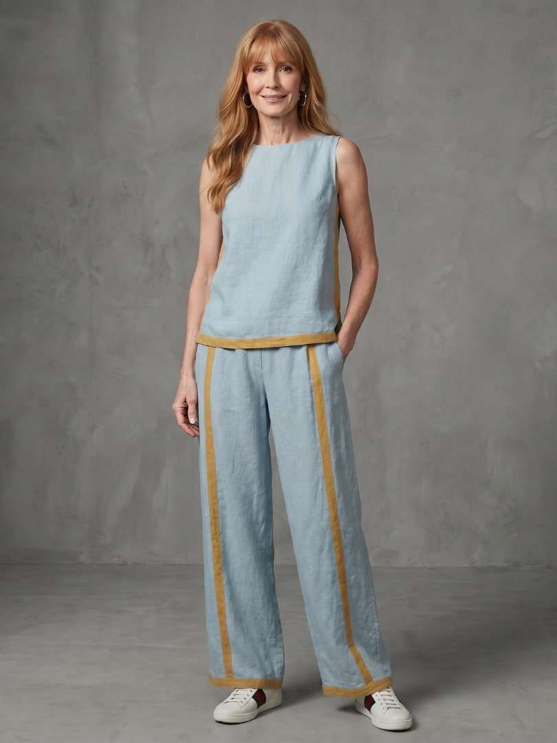Inara | Top sin mangas y conjunto de pantalones de pierna ancha con contraste