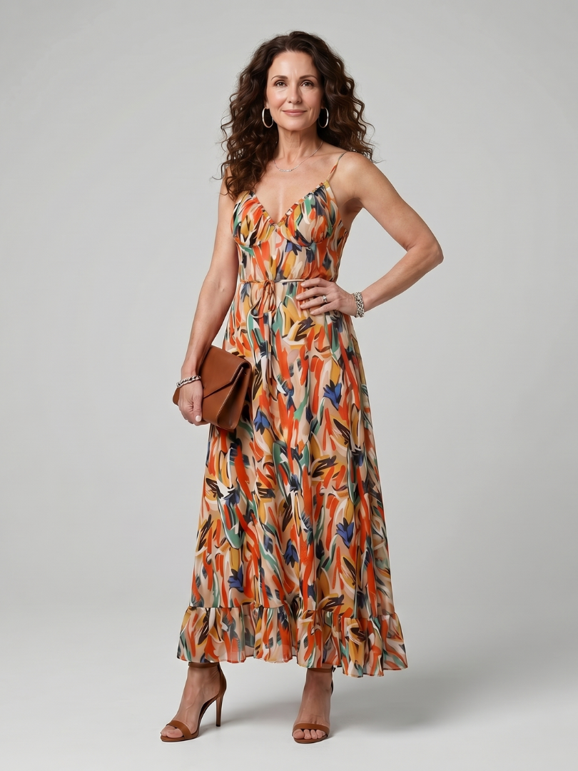 Quill | Vestido midi de tirantes finos con estampado abstracto