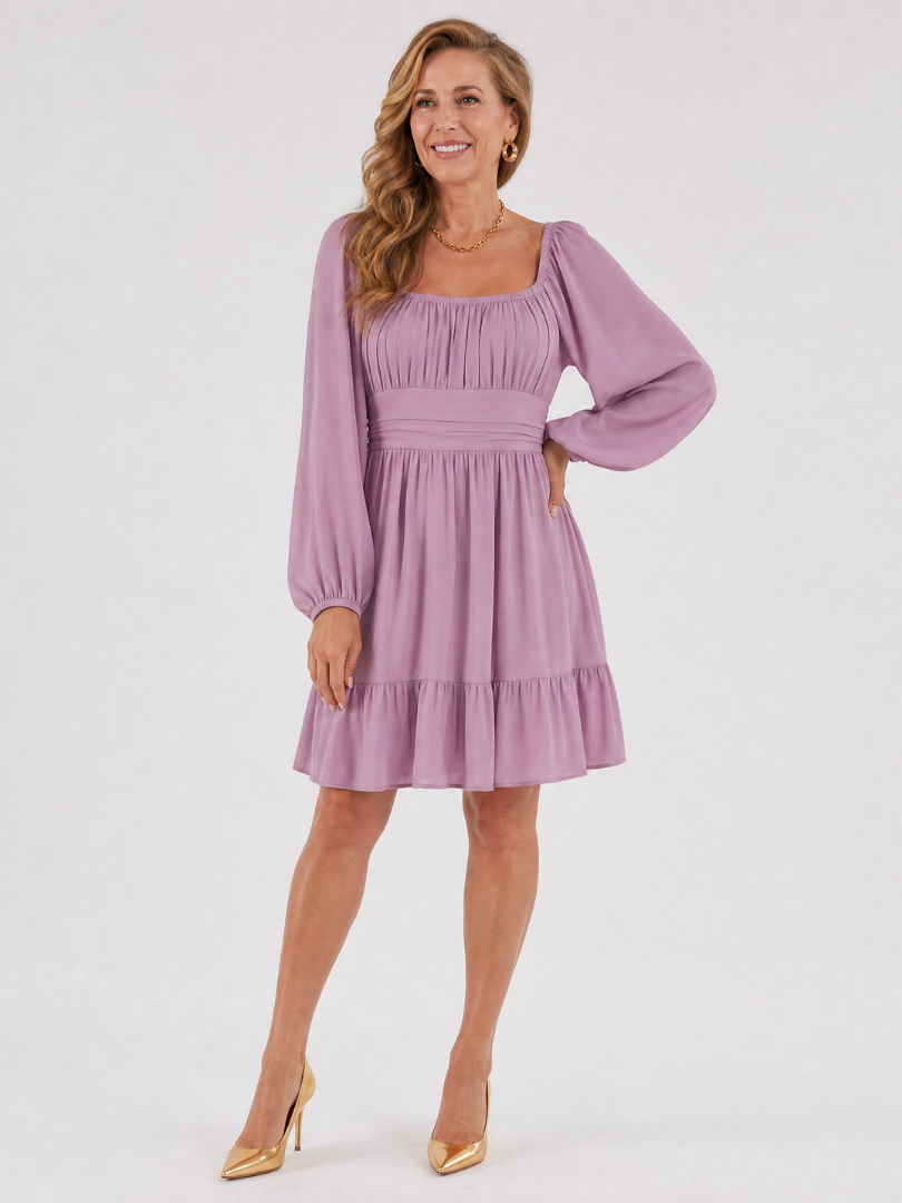 Evalene | Vestido de largo midi con manga larga y bajo con volantes