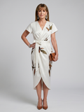 Cypress | Vestido midi cruzado con estampado botánico y manga volante