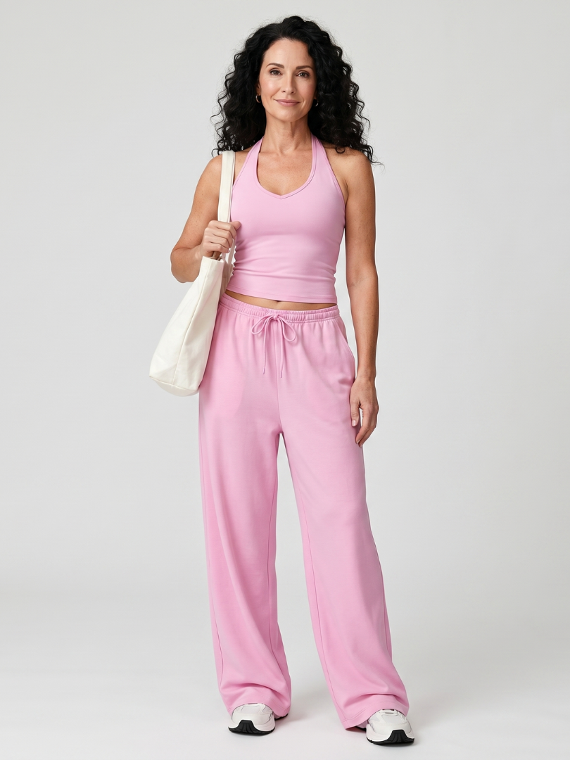 Helena | Top sin mangas con escote redondo y pantalones de pierna ancha