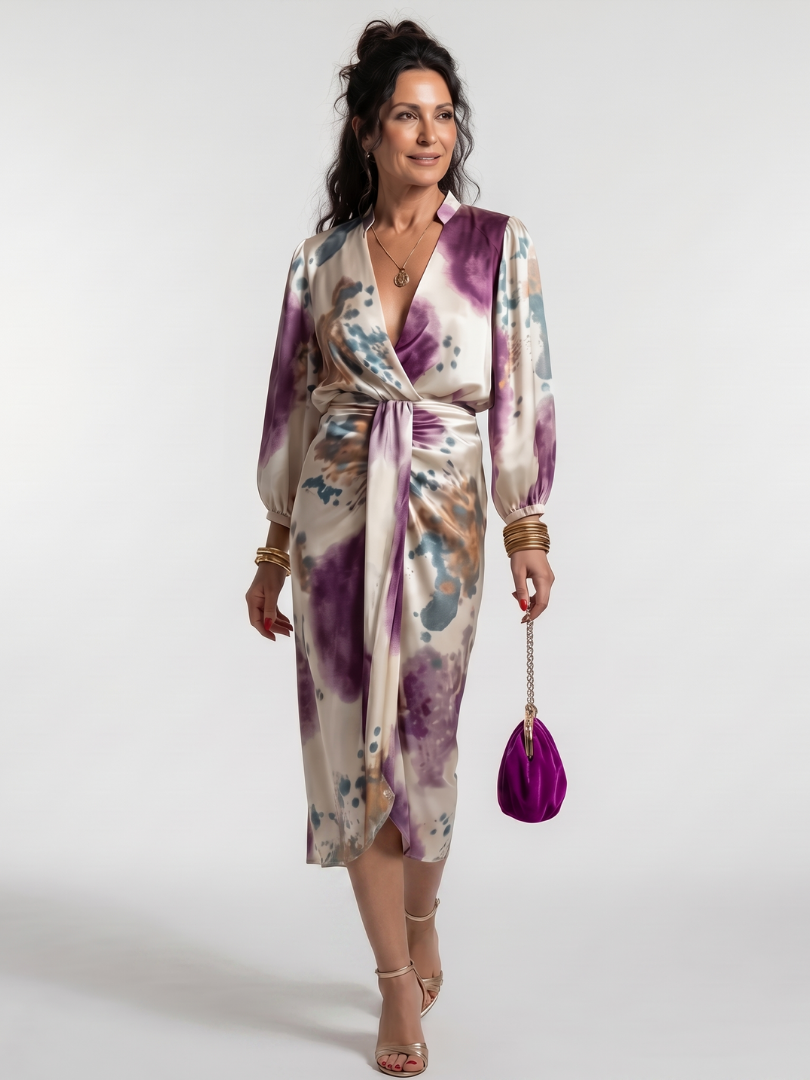 Valentina | Vestido midi estampado cruzado con lazo en la cintura
