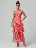 Gala | Vestido midi sin mangas con escote en V profundo y estampado pictórico