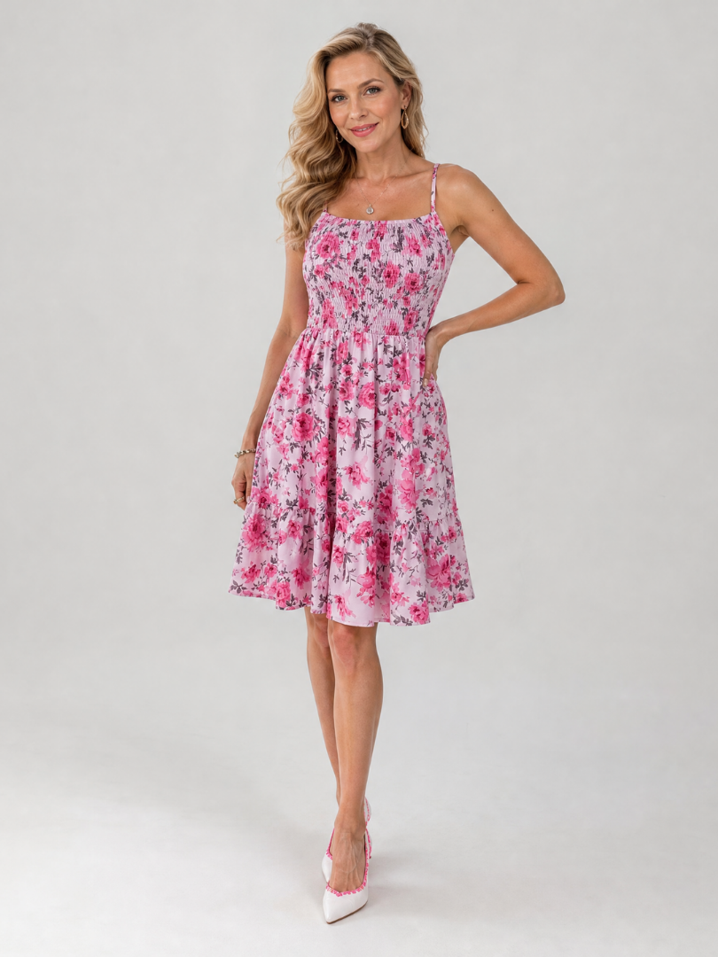 Rosabelle | Vestido de largo midi con tirantes finos y estampado floral