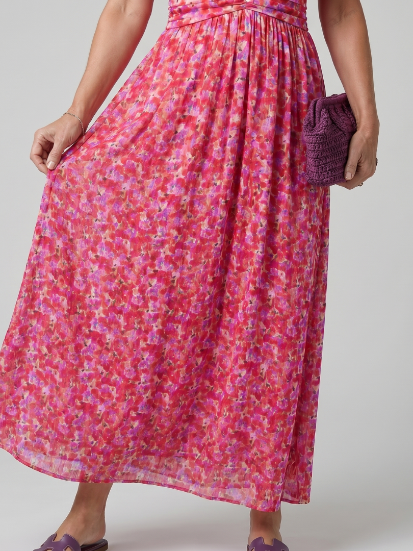 Juna | Vestido midi de manga corta con estampado floral diminuto