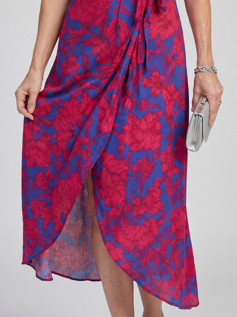 Priya | Vestido midi cruzado de manga corta con estampado floral