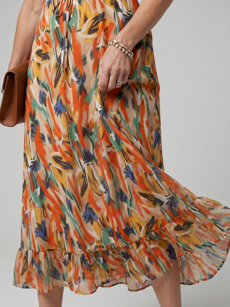 Quill | Vestido midi de tirantes finos con estampado abstracto
