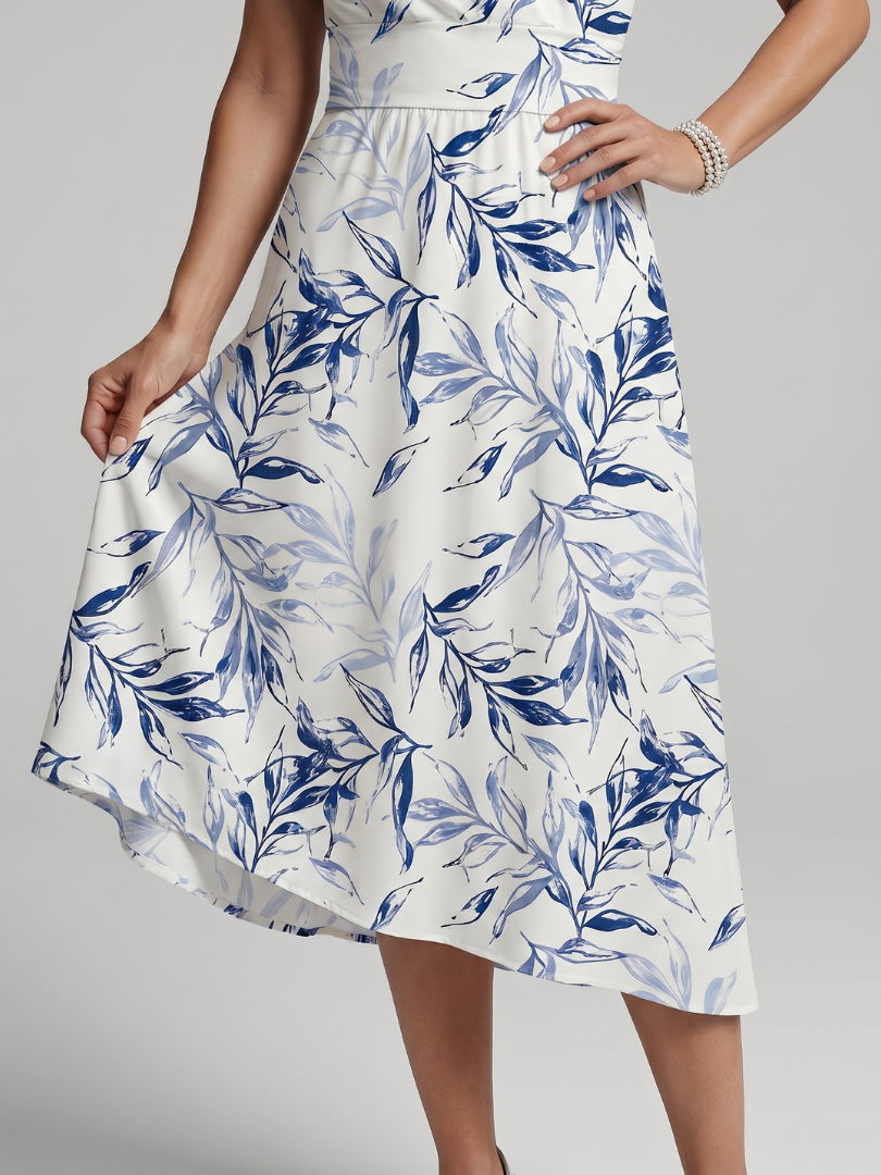 Kael | Vestido midi con escote en V y estampado botánico suave