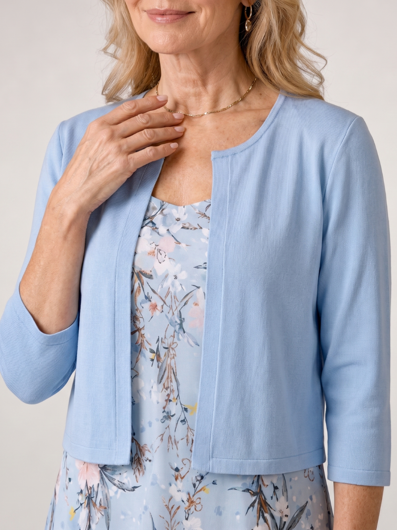 Celeste | Vestido midi con chaqueta corta sin mangas de estampado floral