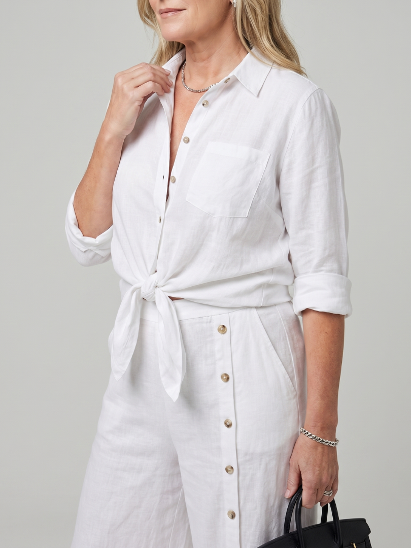 Maddelina | Conjunto de blusa de manga larga con lazo en la parte delantera y pantalones de pierna ancha