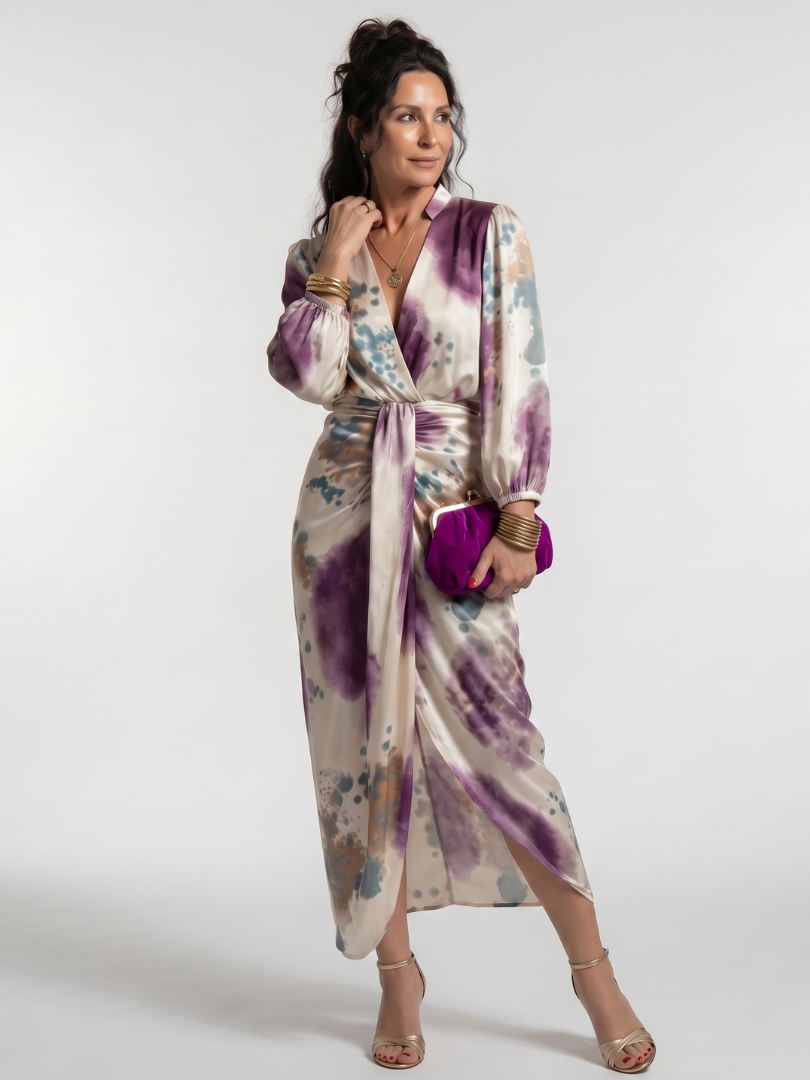 Valentina | Vestido midi estampado cruzado con lazo en la cintura