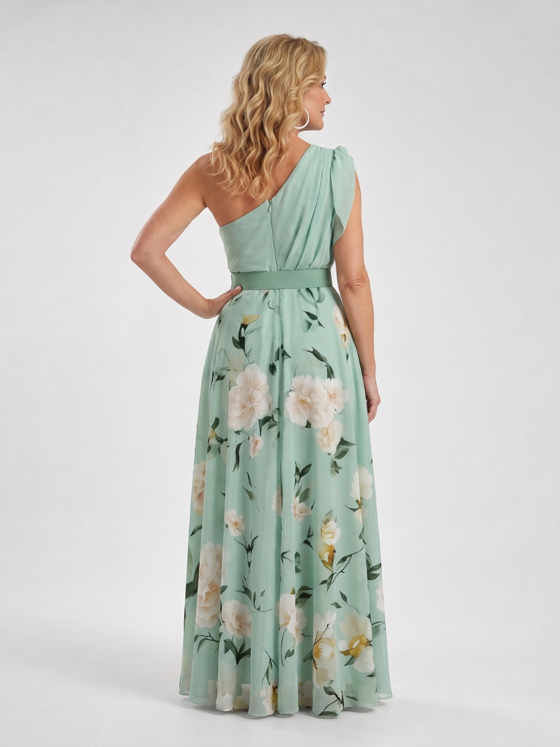 Manios | Vestido maxi de un solo hombro con cinturón y estampado floral