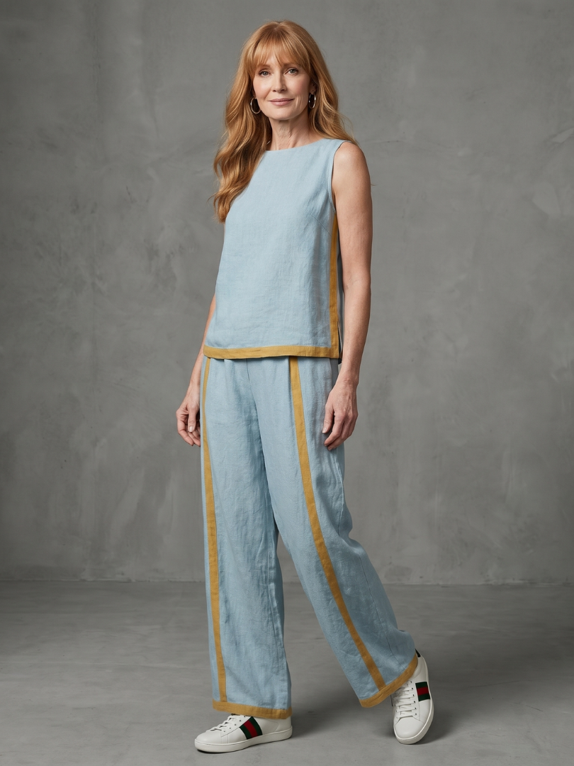 Inara | Top sin mangas y conjunto de pantalones de pierna ancha con contraste