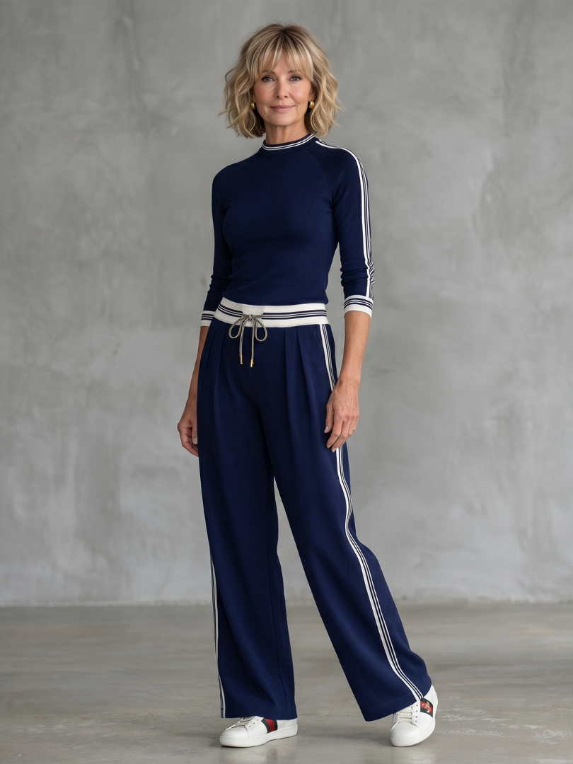 Eirlys | Conjunto de blusa ajustada de manga larga y pantalones de pierna ancha