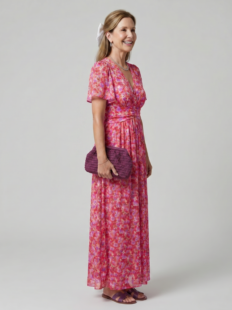 Juna | Vestido midi de manga corta con estampado floral diminuto