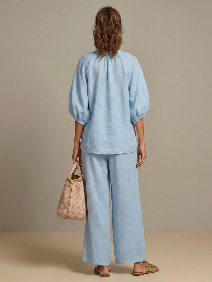 Natalia | Top blusón con cremallera frontal y conjunto de pantalón de pierna ancha