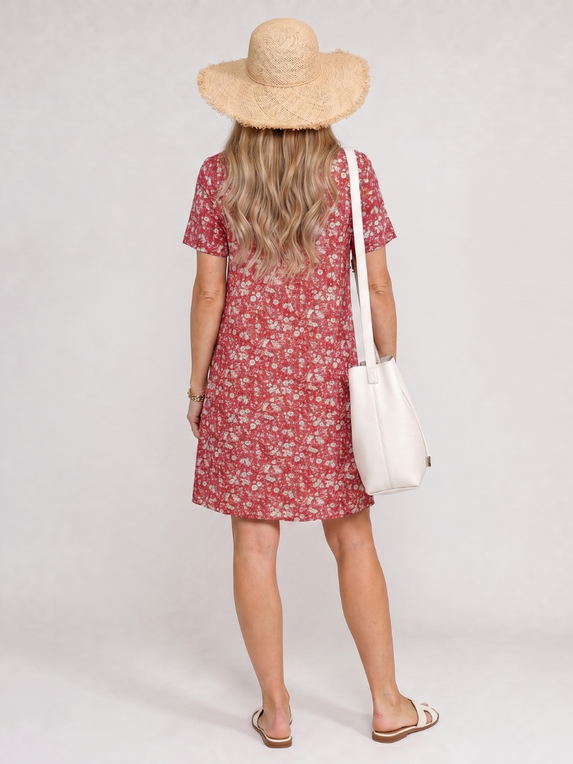 Somene | Vestido de largo midi con manga corta y estampado geométrico
