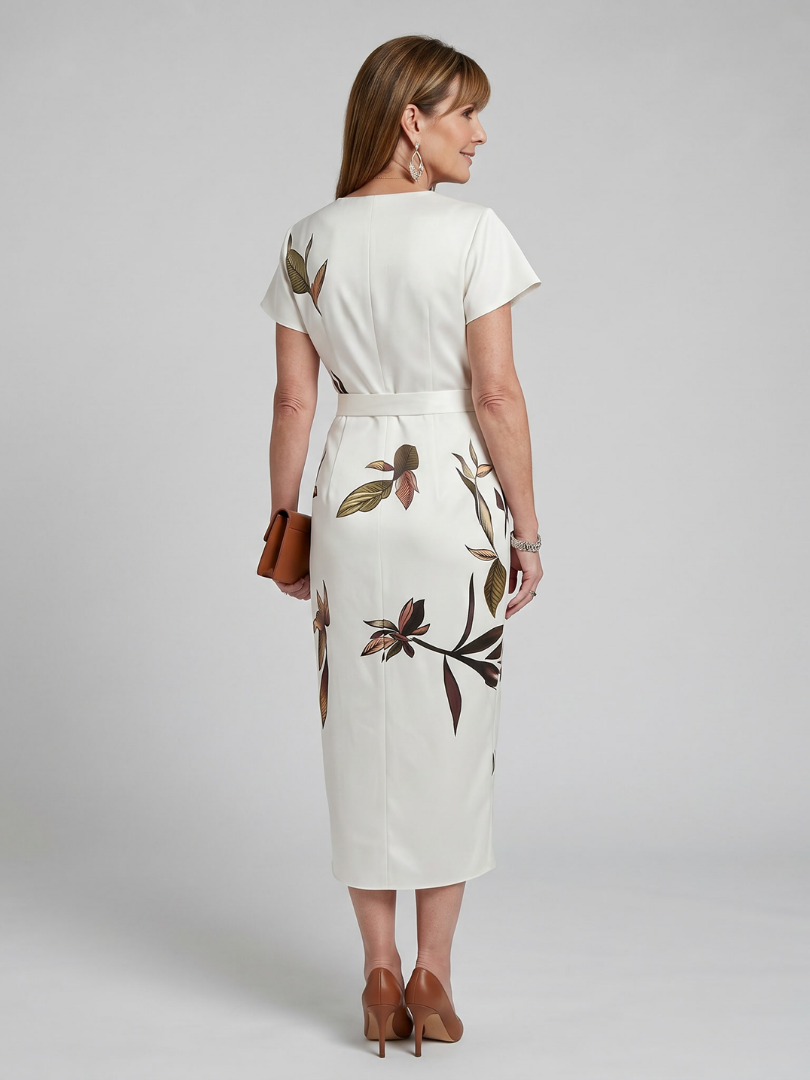 Cypress | Vestido midi cruzado con estampado botánico y manga volante