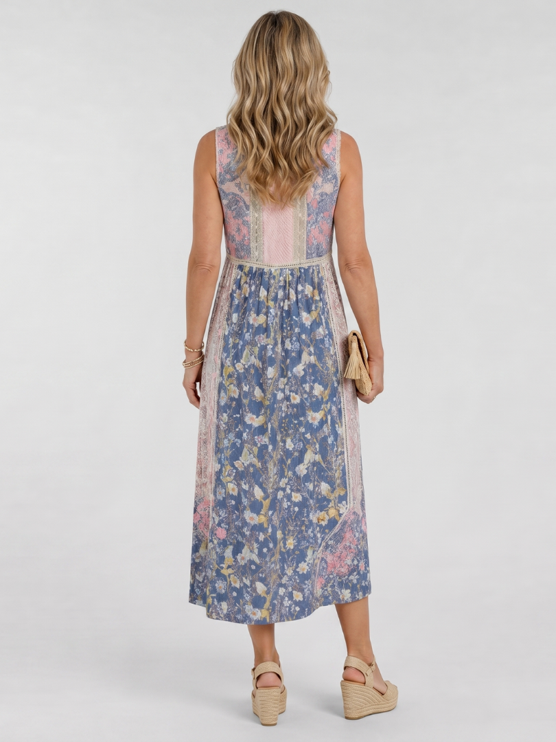 Lemez | Vestido midi sin mangas con estampado floral mixto y detalle de botones
