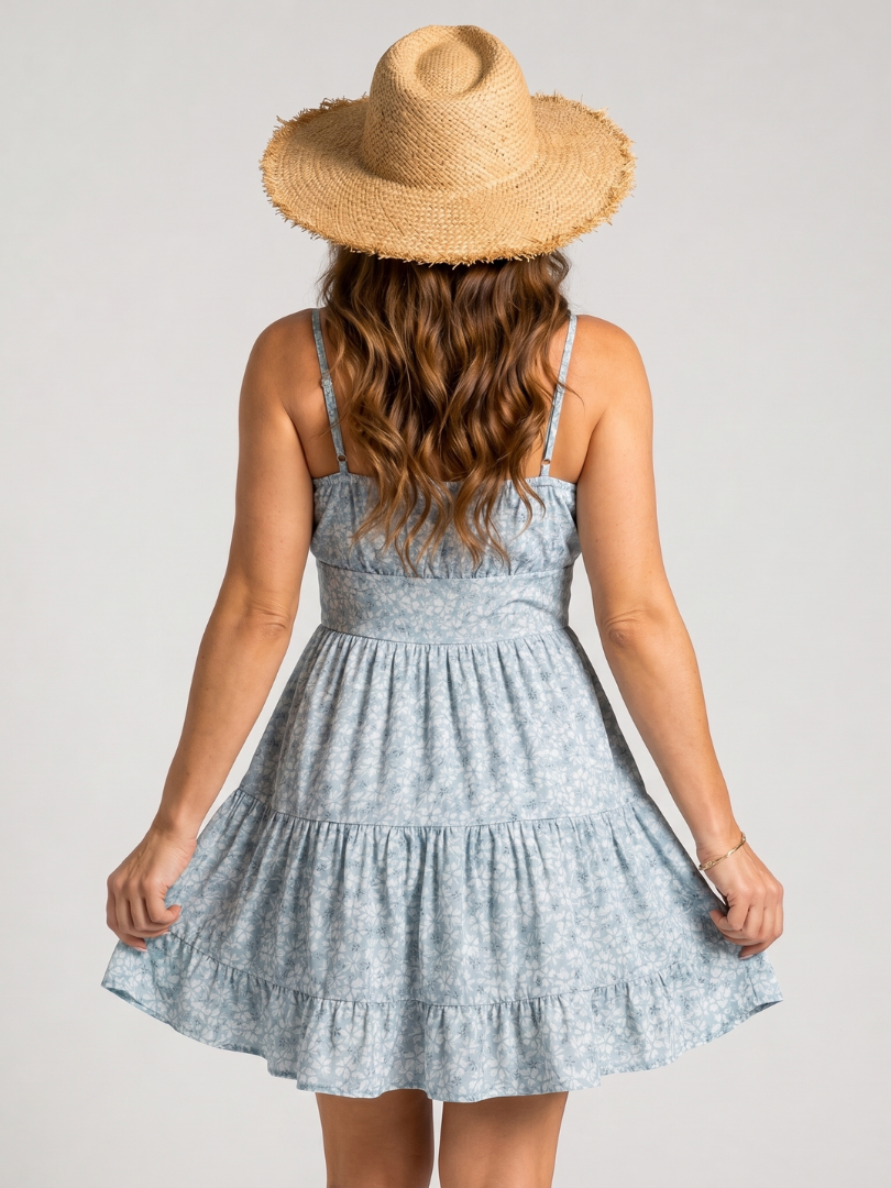 Glevo | Vestido de largo midi con tirantes finos y falda escalonada