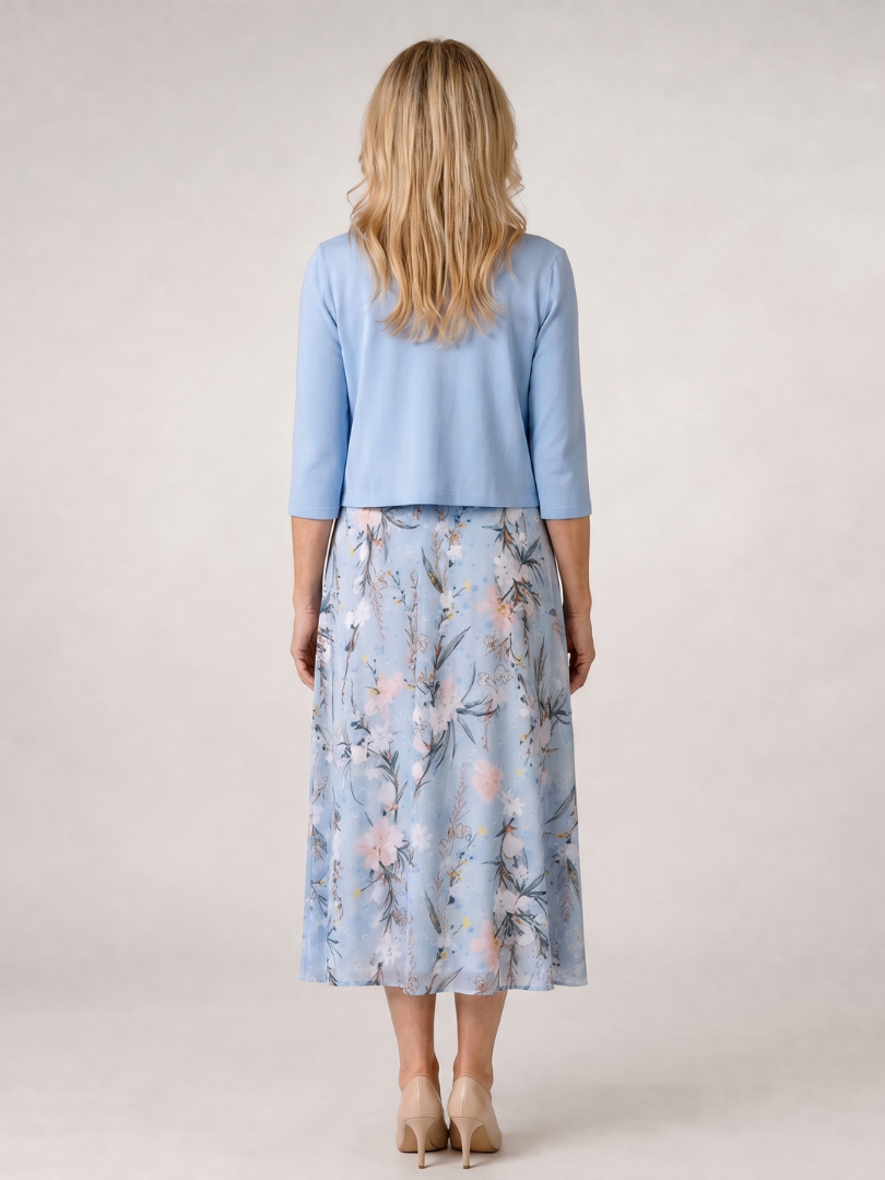 Celeste | Vestido midi con chaqueta corta sin mangas de estampado floral