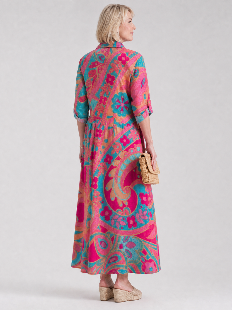 Klera | Vestido midi estampado con cuello y botones delanteros