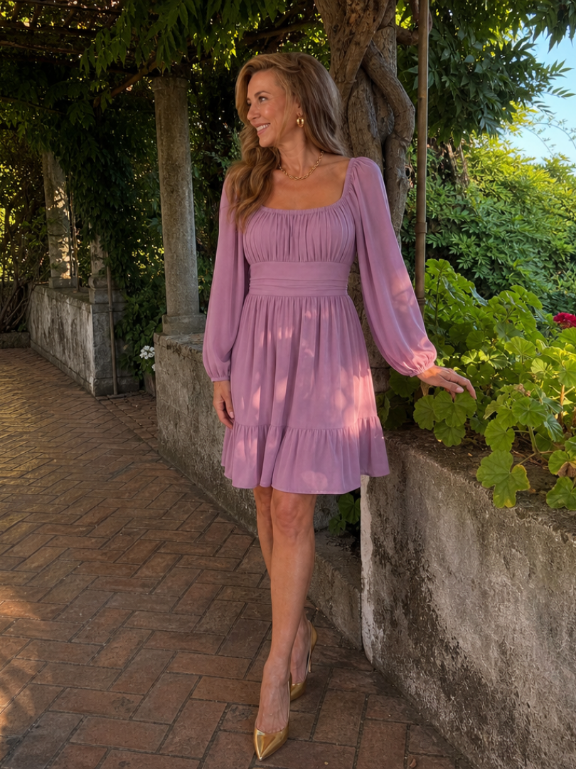 Evalene | Vestido de largo midi con manga larga y bajo con volantes