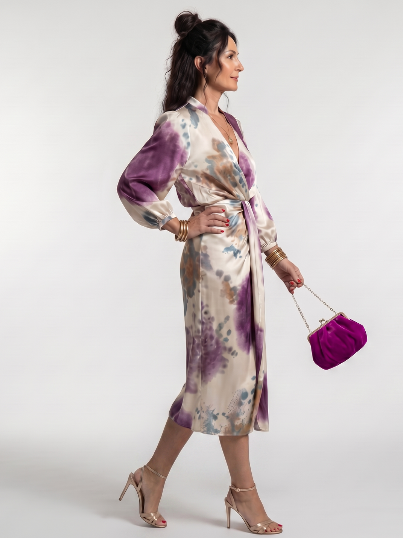 Valentina | Vestido midi estampado cruzado con lazo en la cintura