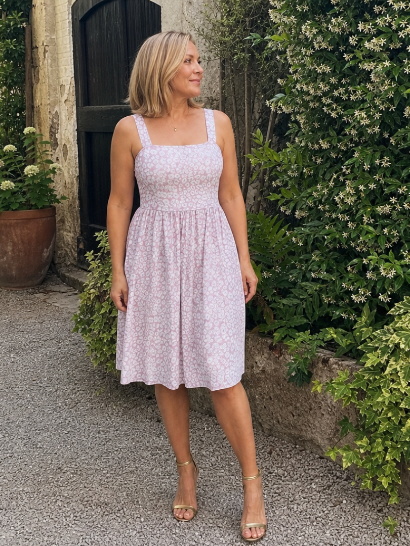 Leneva | Vestido de largo midi con escote cuadrado y estampado floral