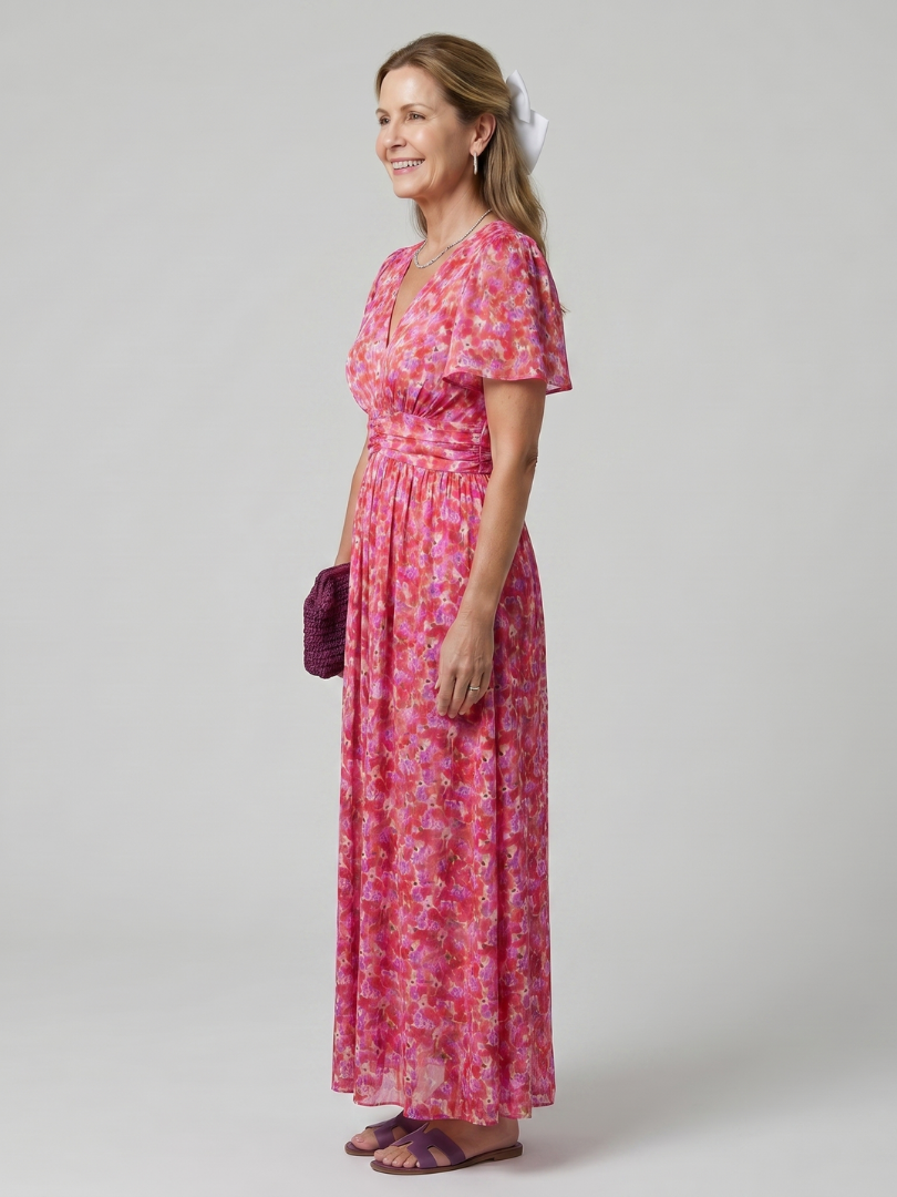 Juna | Vestido midi de manga corta con estampado floral diminuto