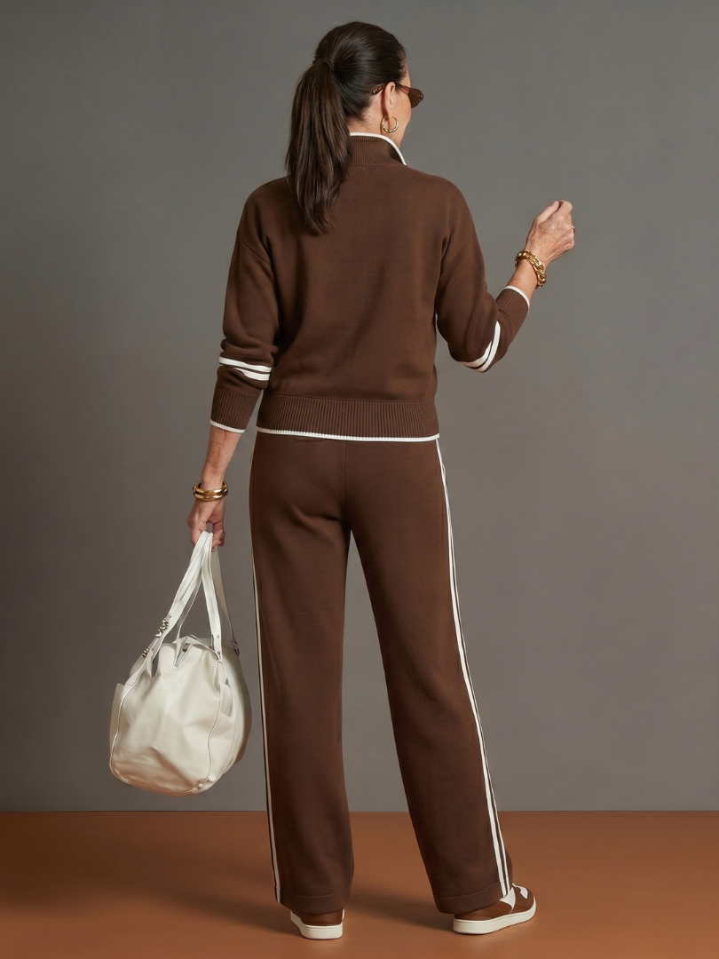 Rain | Conjunto de sudadera con cuello de cremallera y manga larga y pantalón con franja lateral