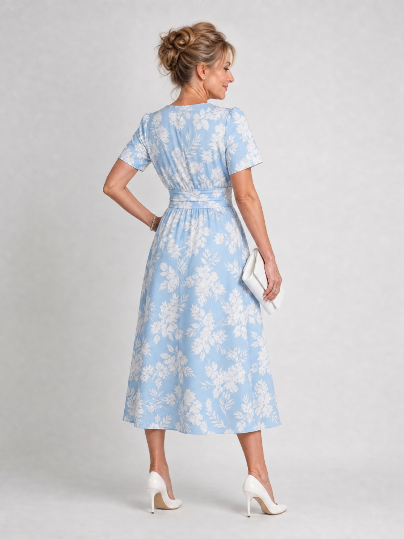 Marion | Vestido midi de manga corta con escote en V y estampado floral