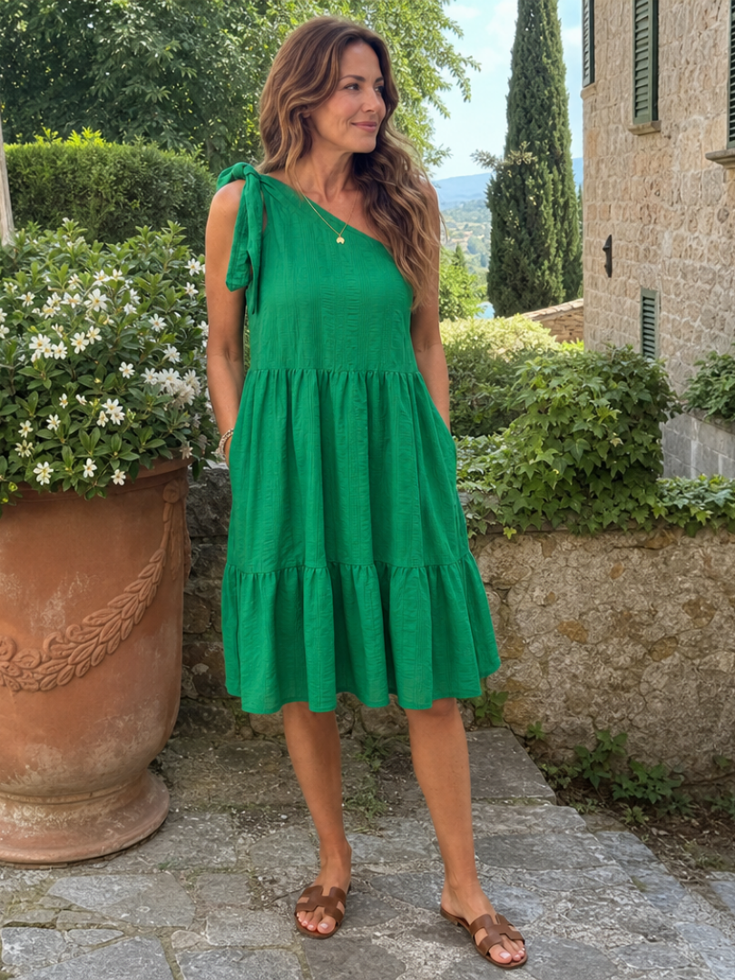 Zema | Vestido de largo midi con un solo hombro y detalle de lazo