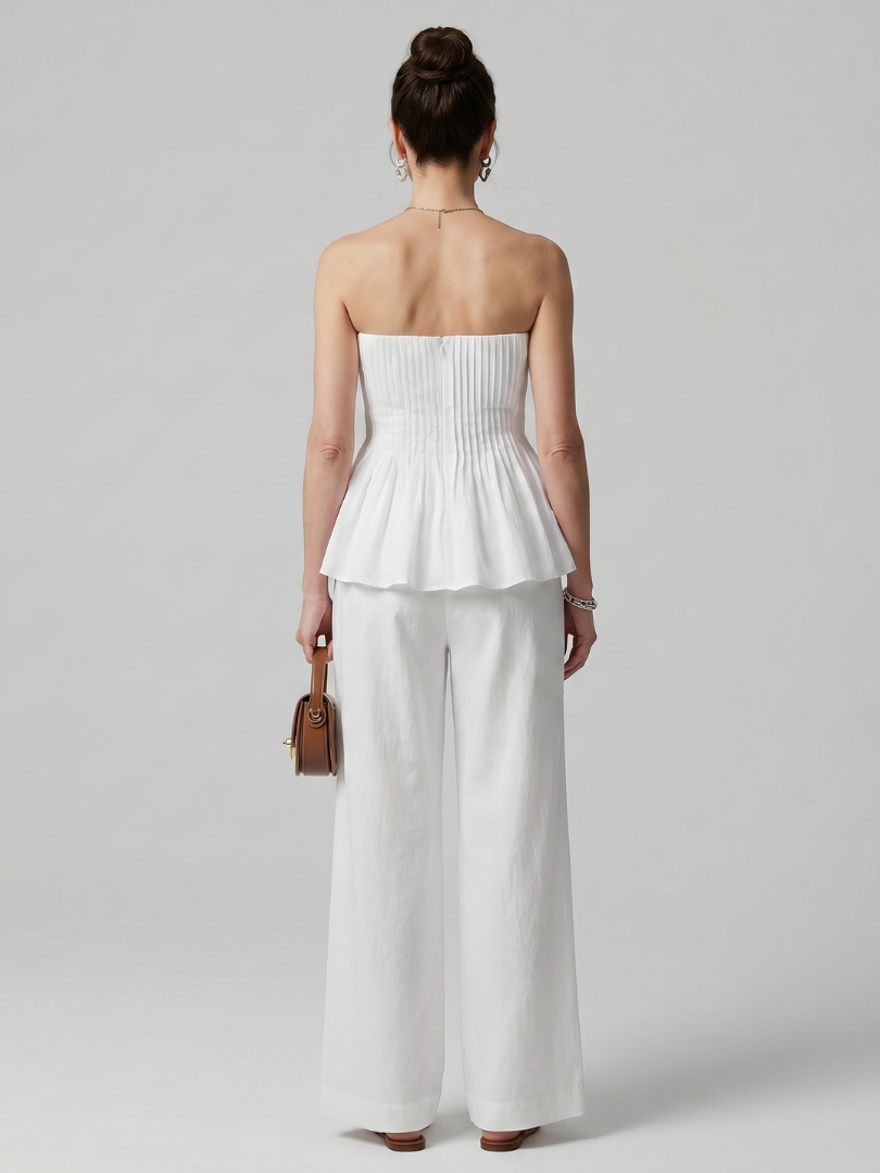 Rila | Top sin tirantes fruncido y pantalones de pierna ancha