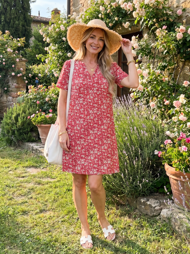 Somene | Vestido de largo midi con manga corta y estampado geométrico