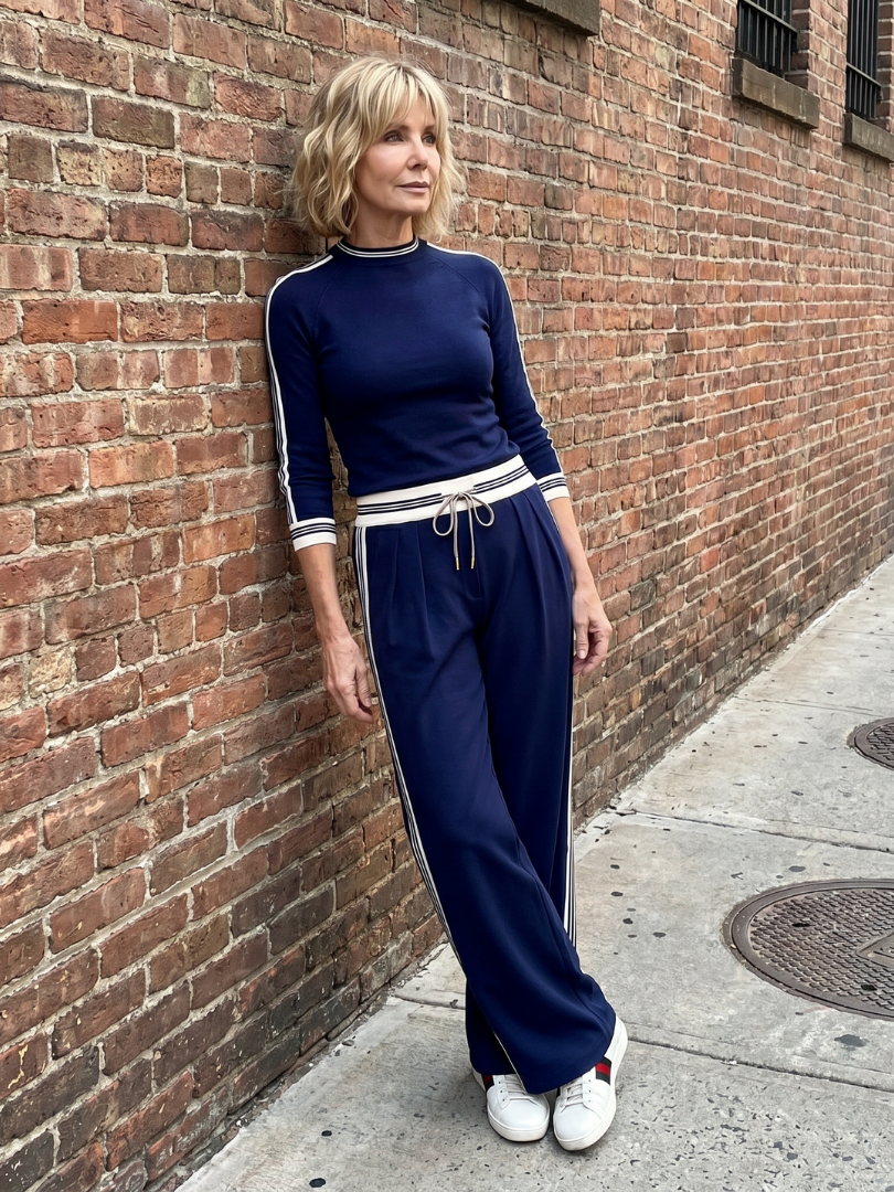 Eirlys | Conjunto de blusa ajustada de manga larga y pantalones de pierna ancha
