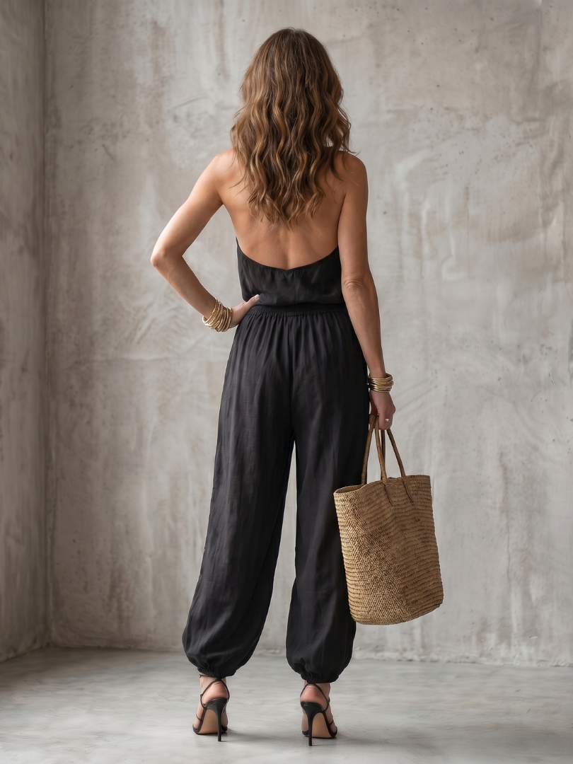 Yvaine | Conjunto de top fluido con cuello drapeado y pantalones de pierna ancha